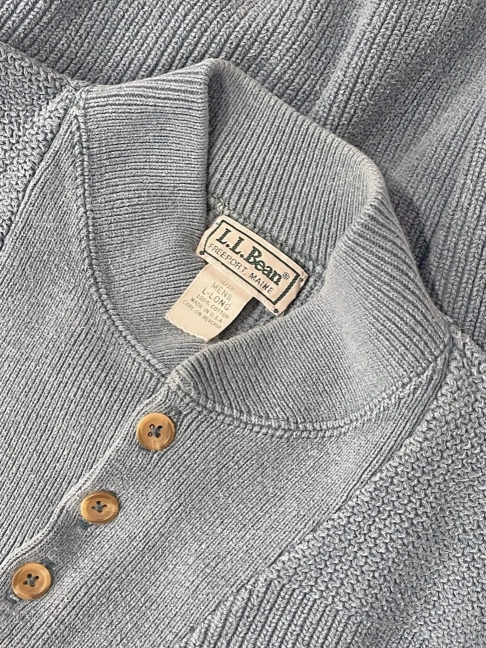 vintage 90s blue ll bean knit preppy minimalist winter quarter button sweater